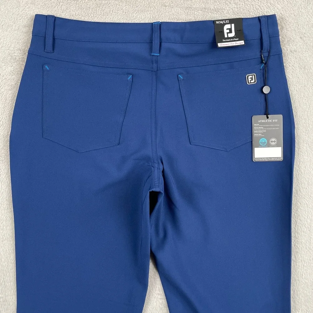 New FootJoy Athletic Fit Pants Mens 34x32 Blue Slim Fit Wicking Stretch Golf